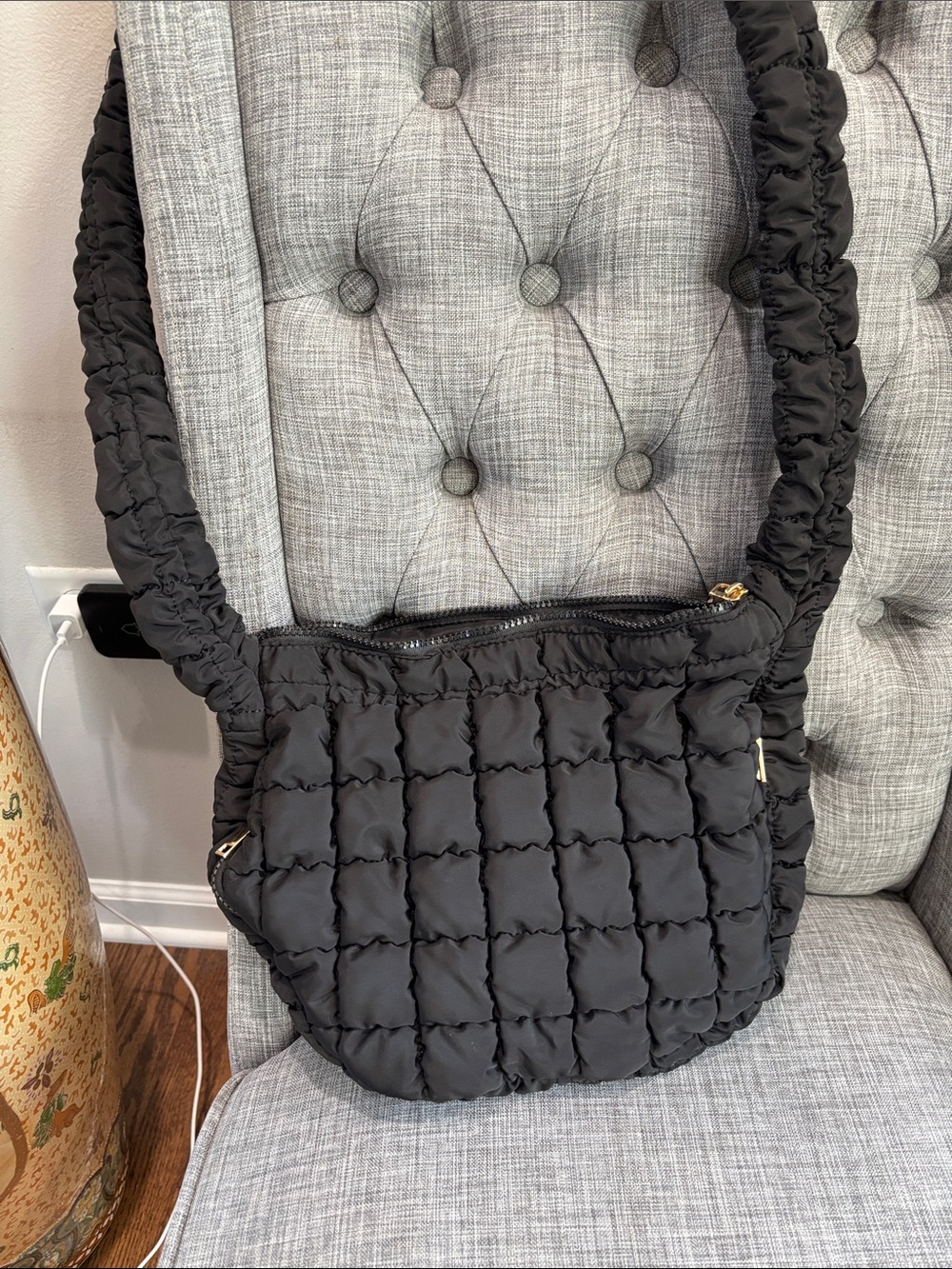 Quilted Crossbody Shoulder Bag - Black